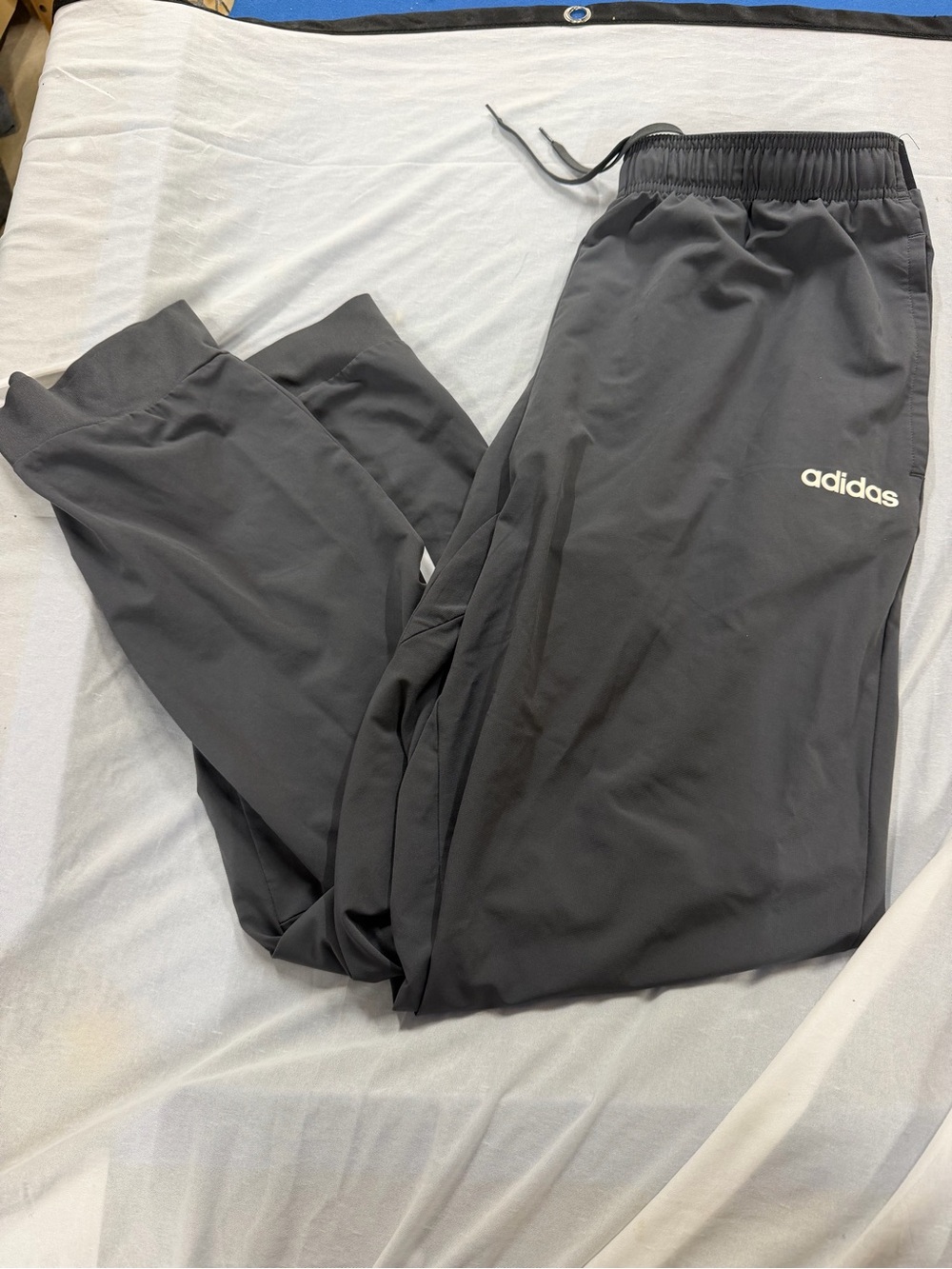 Adidas Mens Grey White Climalite Athletic Training Pants Elastic Waist